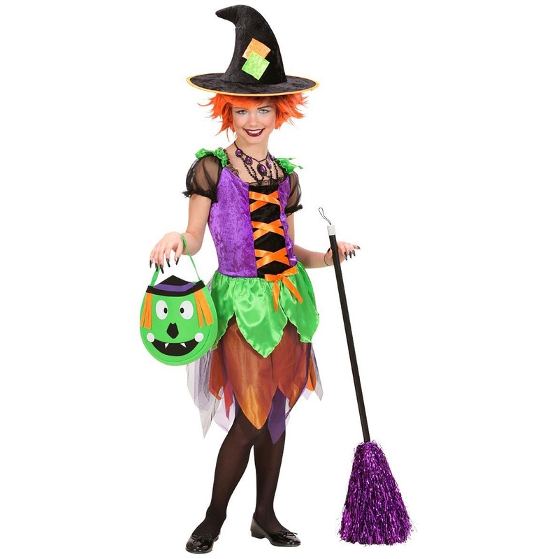 Halloween costume witch crazy purple green orange 128