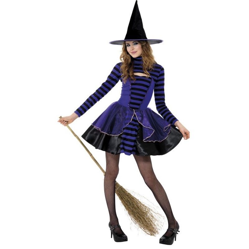 Halloween costume witch striped teen black purple