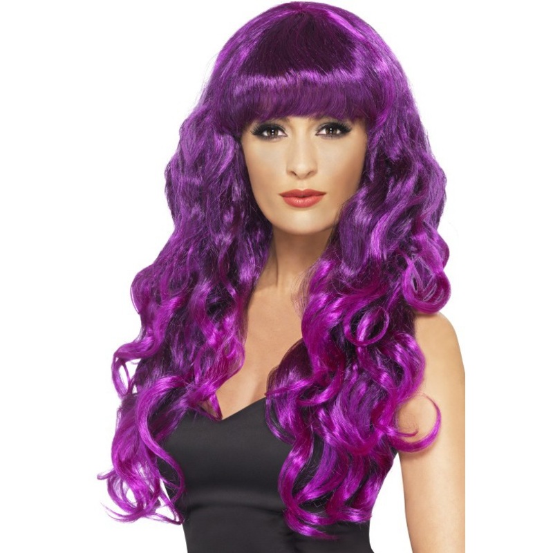 Violet curly hair wig with bangs
