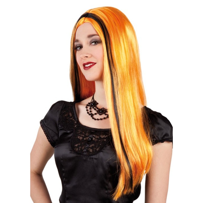 Wig Orange Black Straight Long Halloween