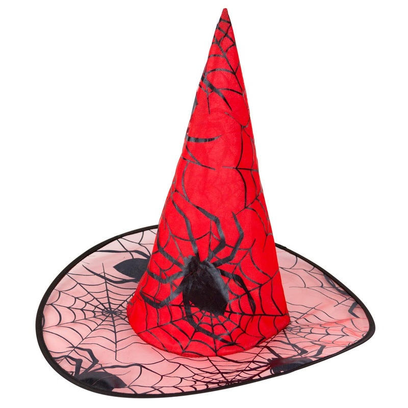 Witch hat with spiders in red