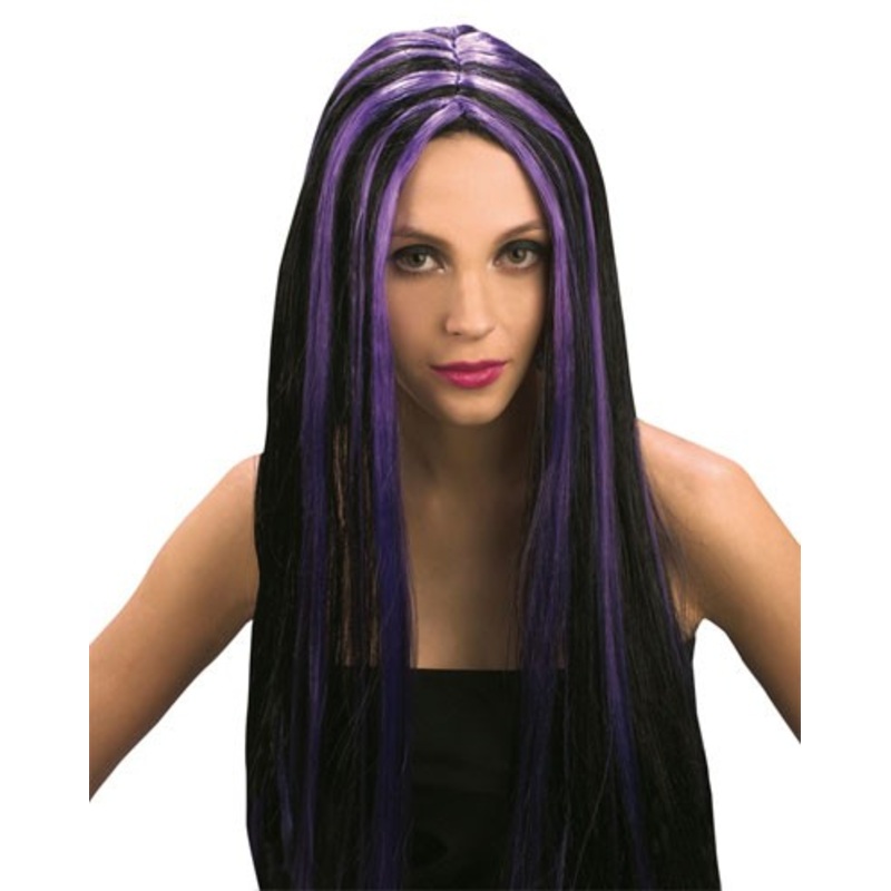 Gothic girl Jana long hair wig purple-black
