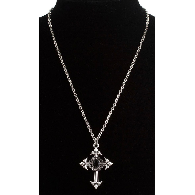 Necklace Gothic cross black stone