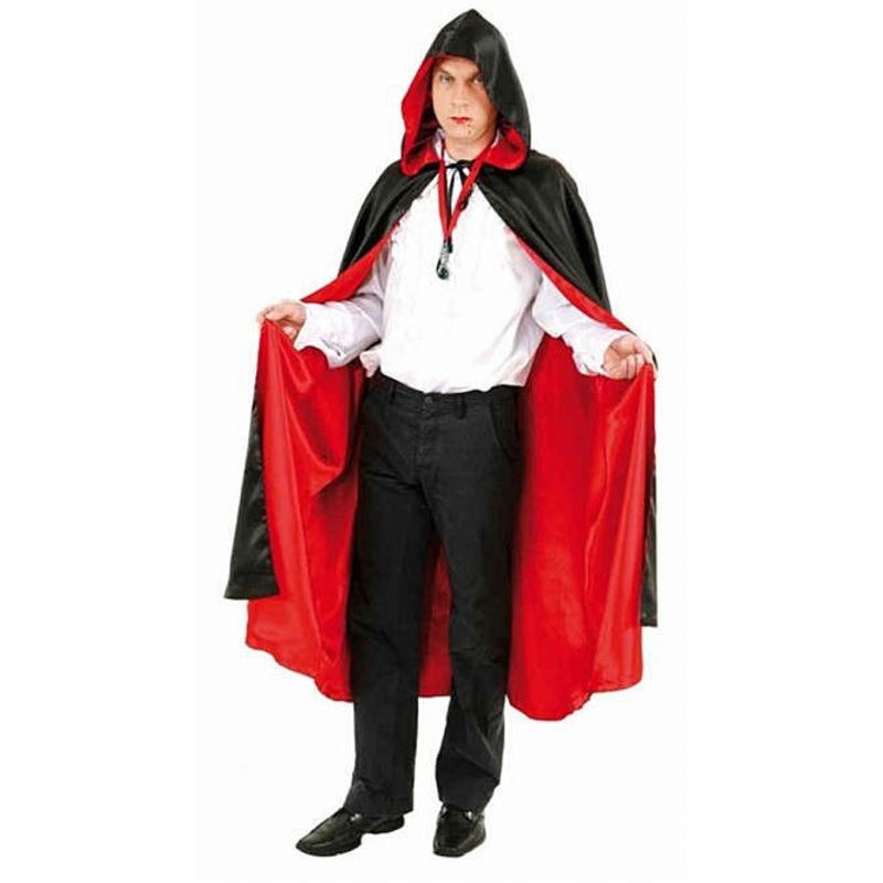 Reversible hooded cape in black and red