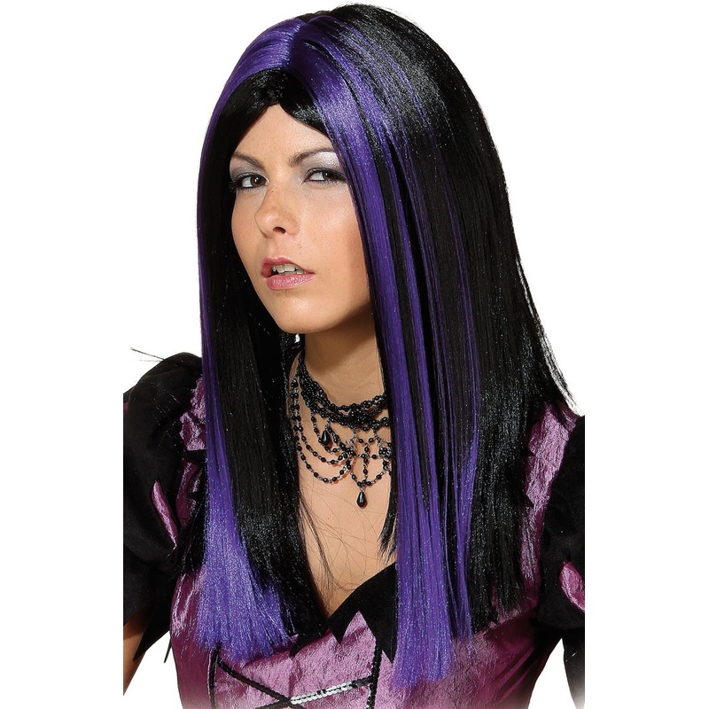 Shiny Gothic Witches Wig Black Purple