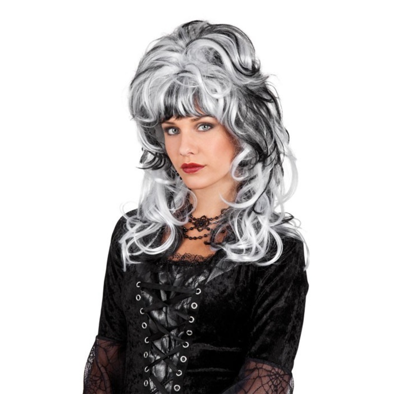 Wig White Black Bangs Halloween