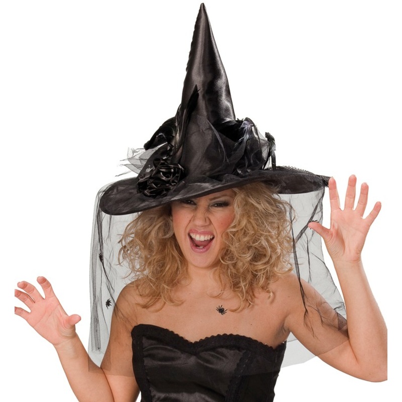 XXL witch hat with net black