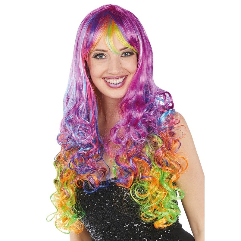 Curly rainbow wig for women
