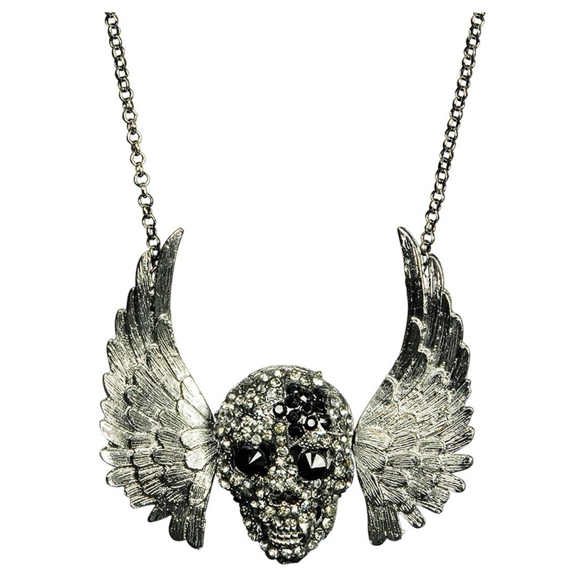 Black angel skull necklace