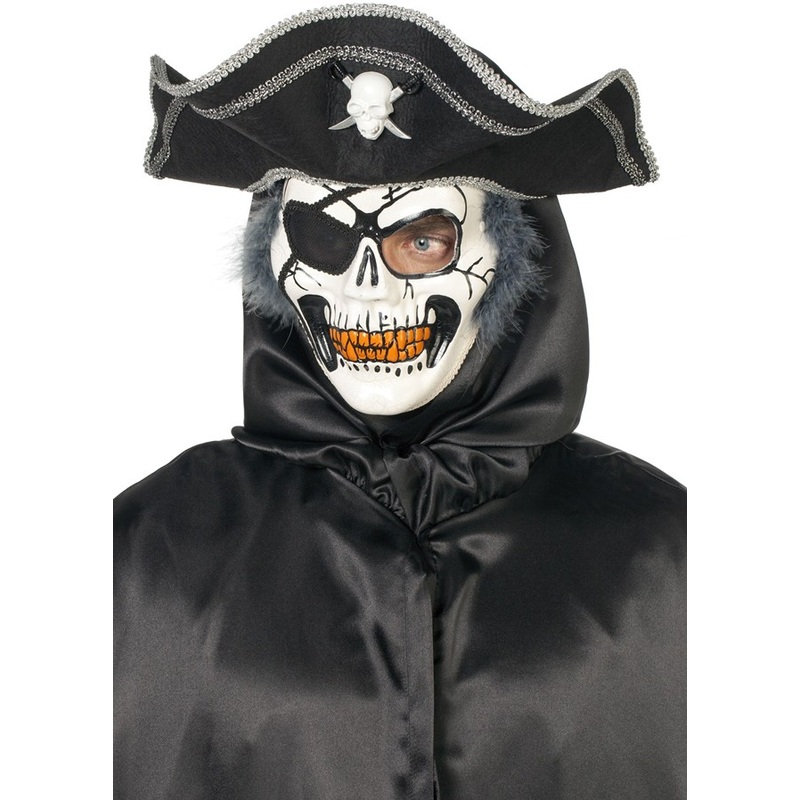 Deluxe skeleton pirate mask with pirate hat
