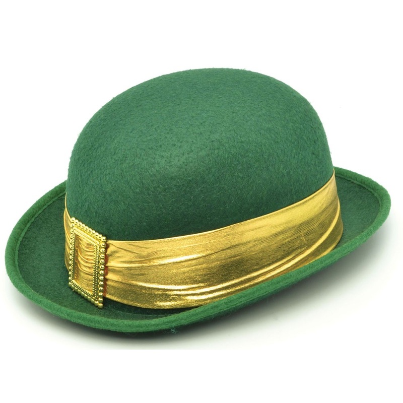 Green melon hat with gold ribbon