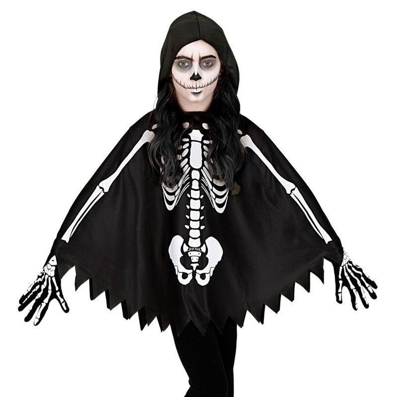 Skeleton poncho for children in black