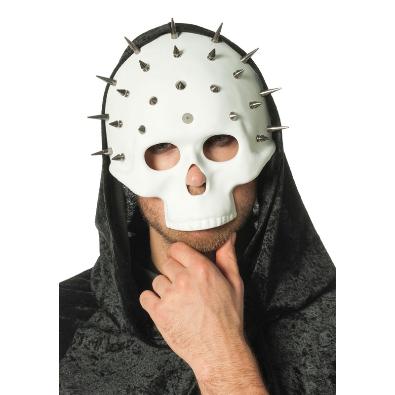 Skull mask with barbed rivets white
