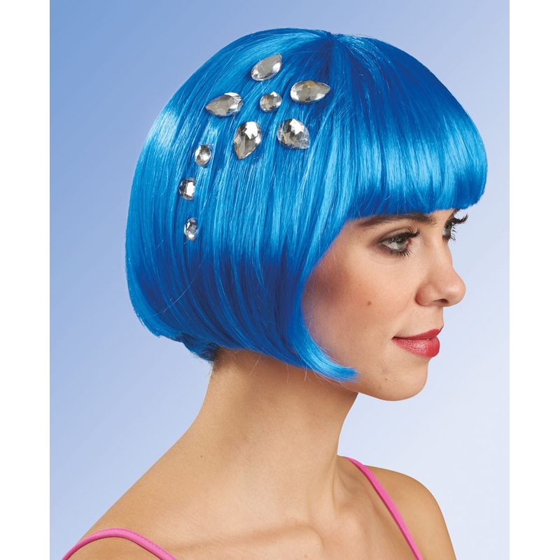 Blue page head wig with gemstone decoration
