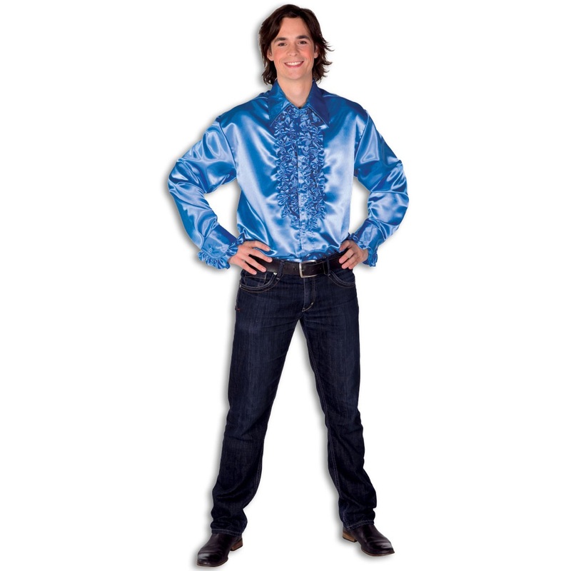 Blue satin look ruffled shirt Finn XS