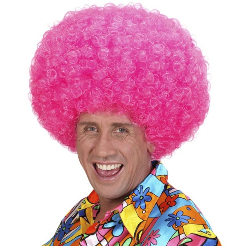 Pink pusty curly hair neon wig