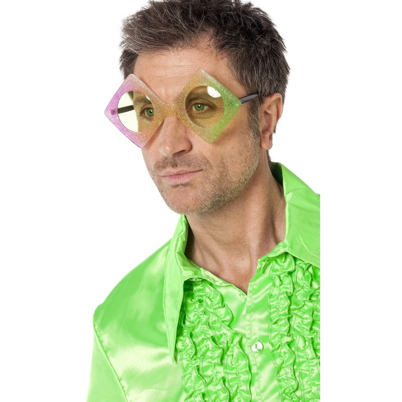 Rainbow disco party glasses in diamond shape