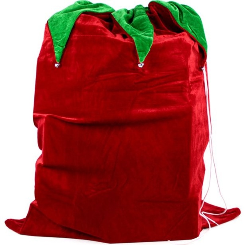 Red velor sack for gifts 90cm