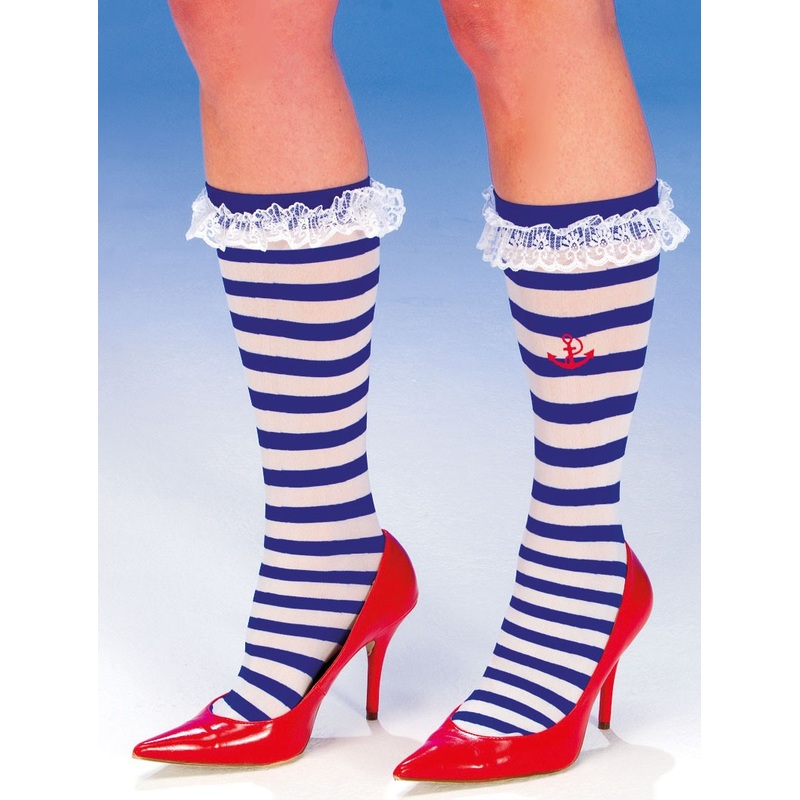 Blue and white sailor stockings with frilled ribbon