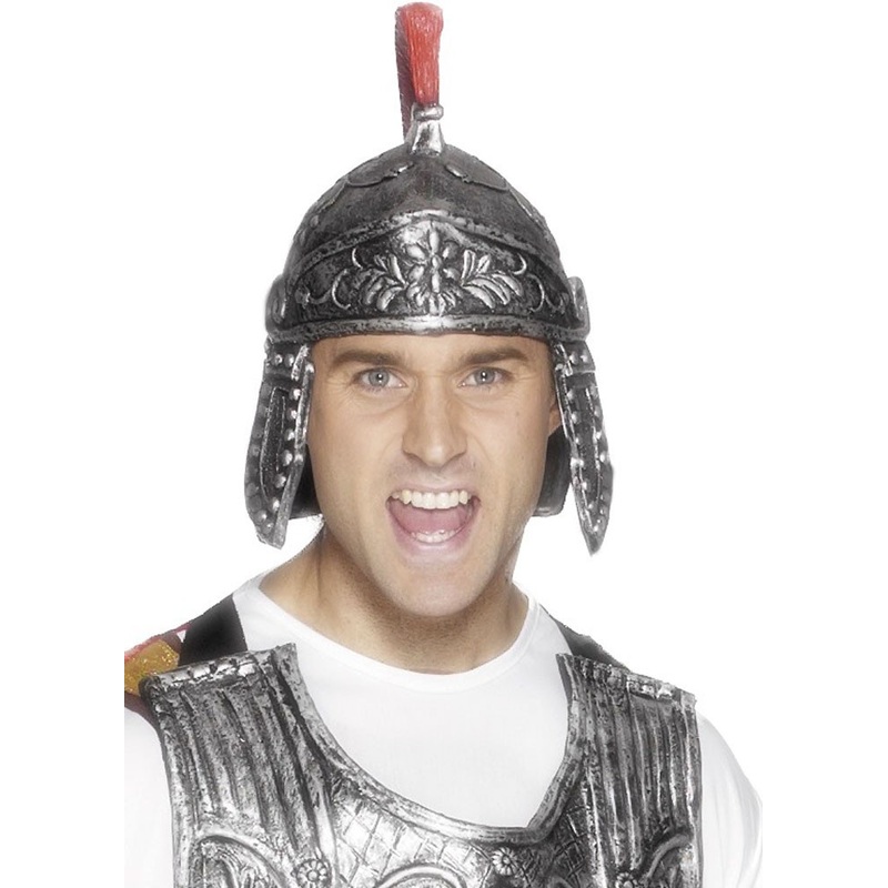 Roman knight helmet with red crest