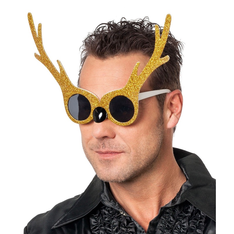 Rudolfus gold glitter antler glasses