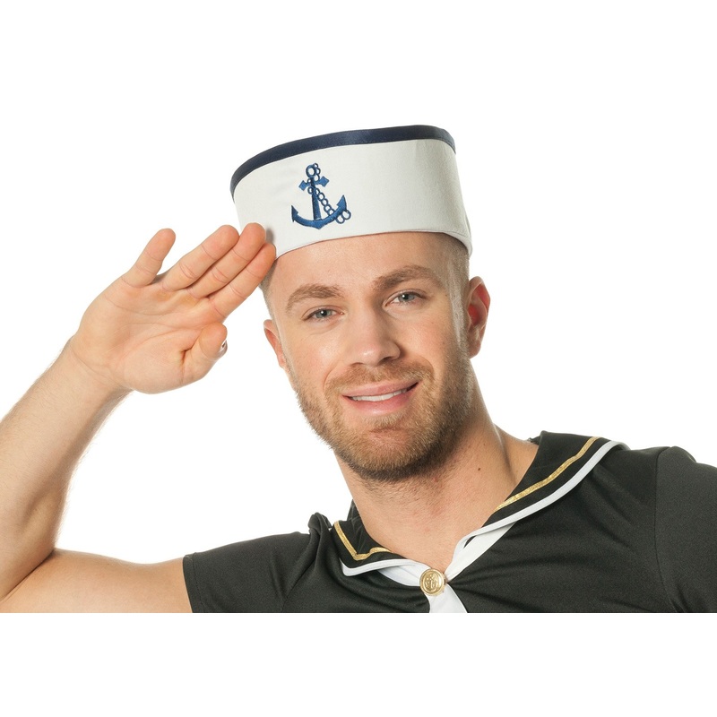 White-blue sailor hat with anchor motif