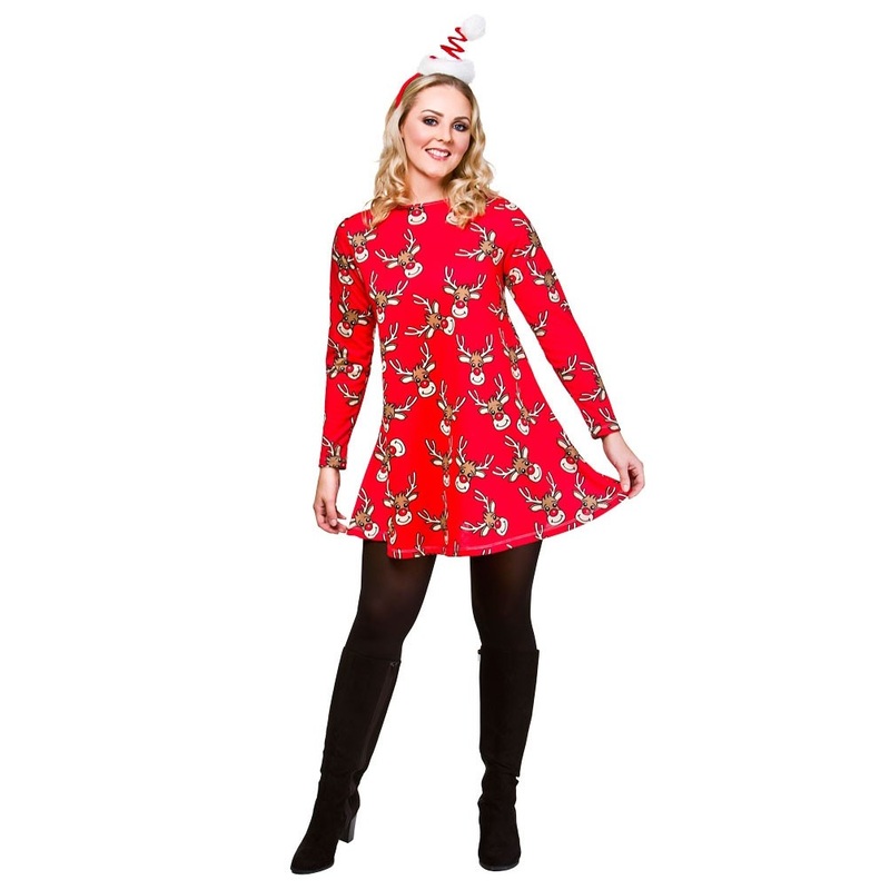 Red reindeer party Christmas dress S