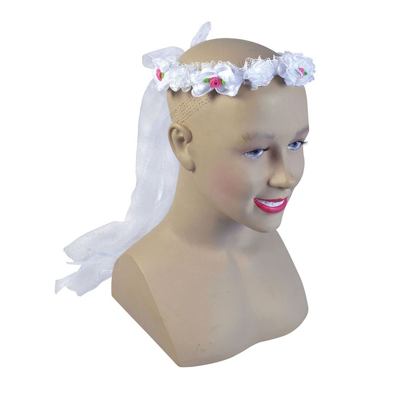 White floral hair wreath with veil