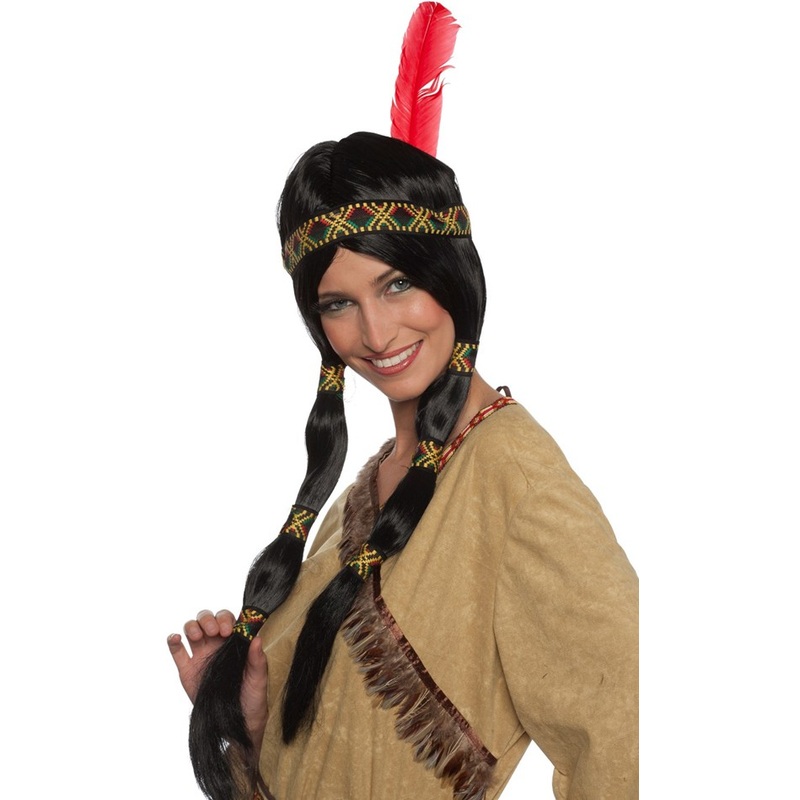 Indian woman red feather plait wig