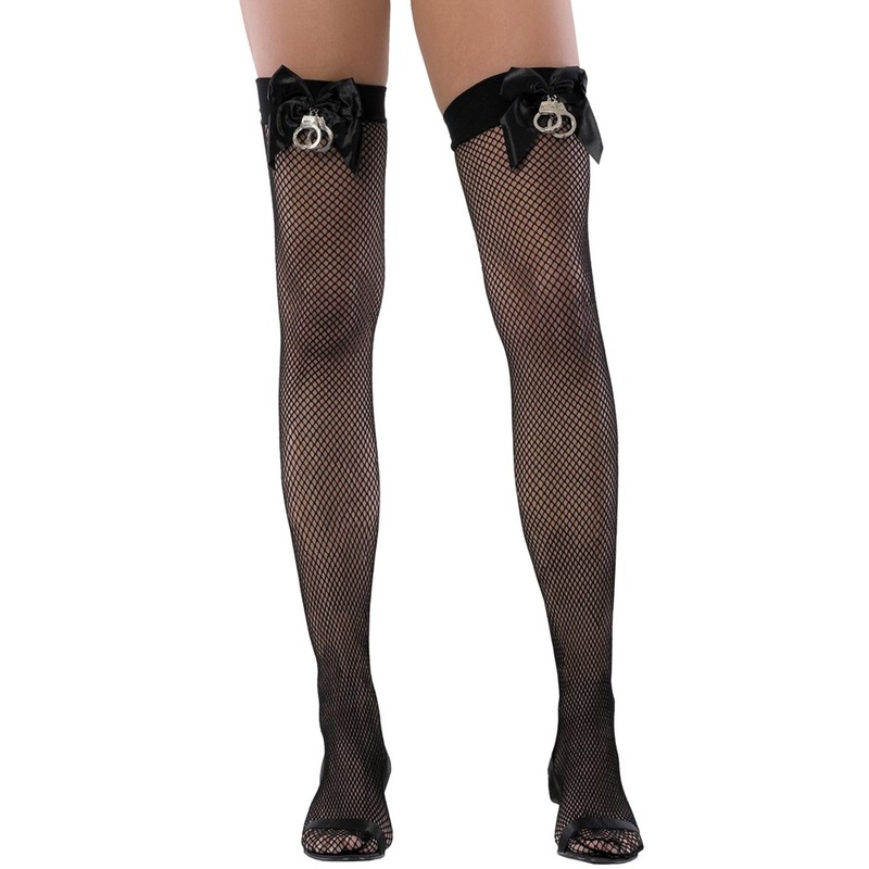 Thigh high stockings with handcuffs & bows