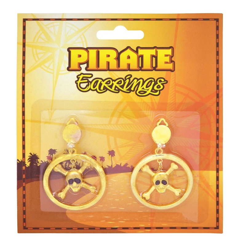Gold-colored skull pirate earrings