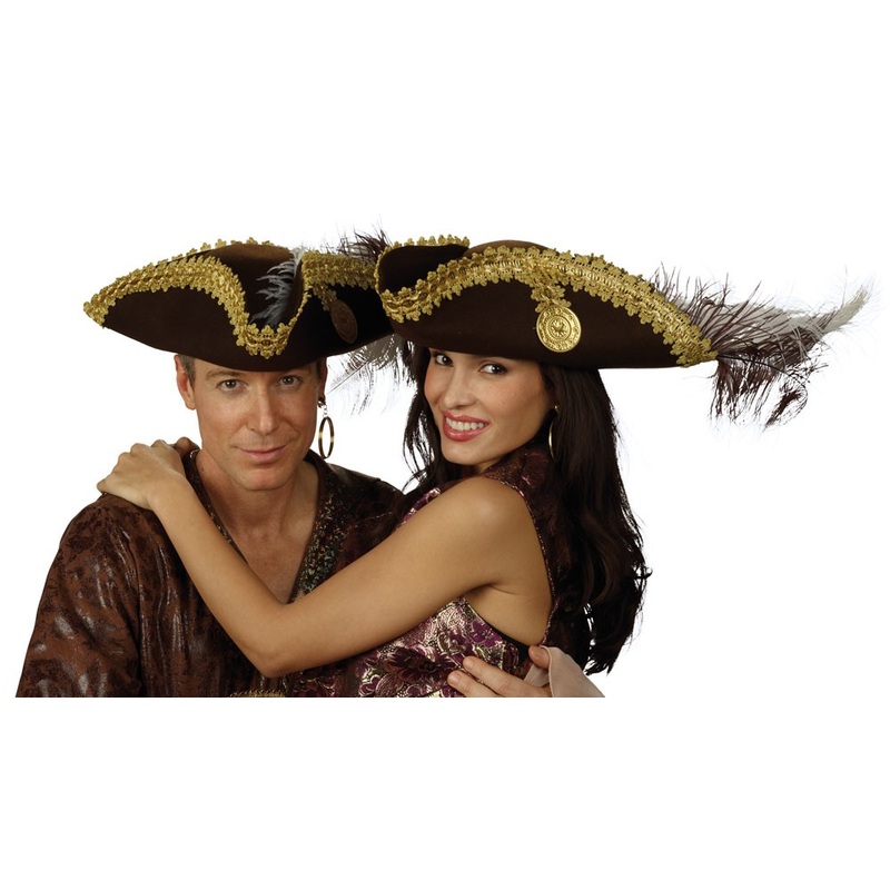 Imposing Tricorn Hat With Gold Trim And Feather