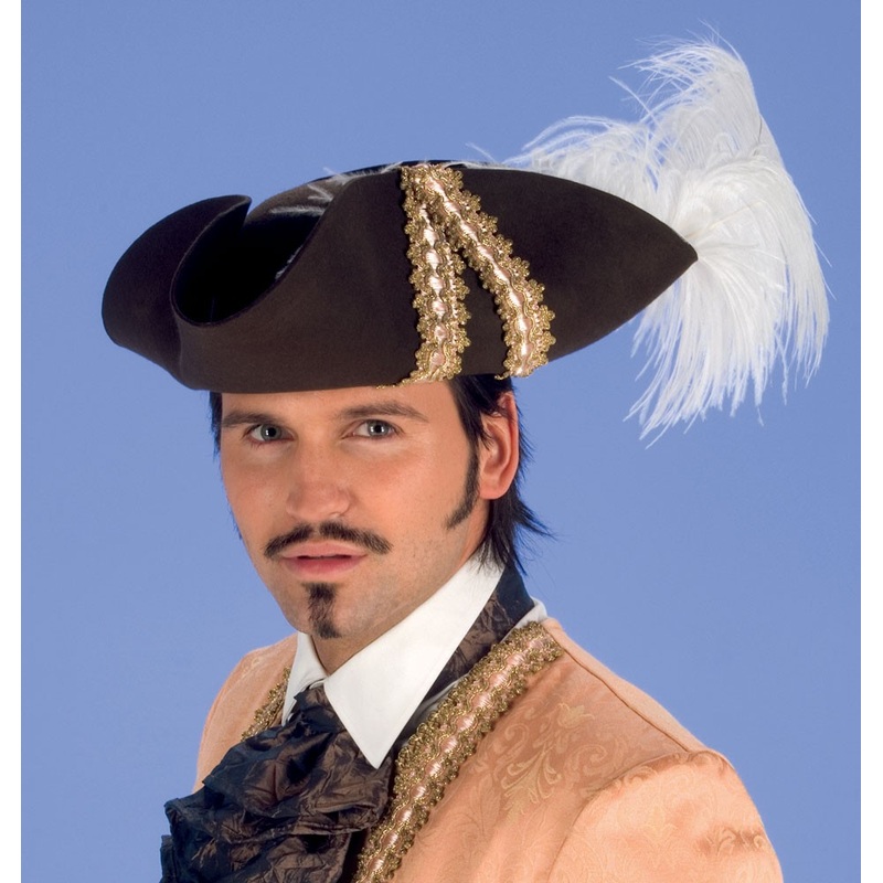 Musketeer tricorn hat with white feather