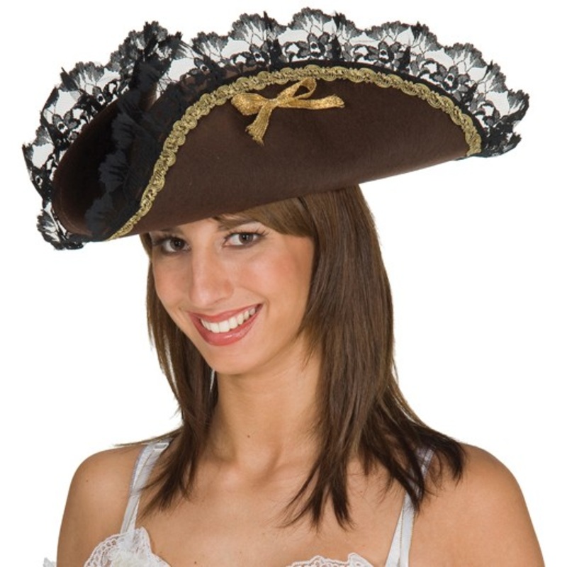 Noble pirate hat in brown-gold with frills