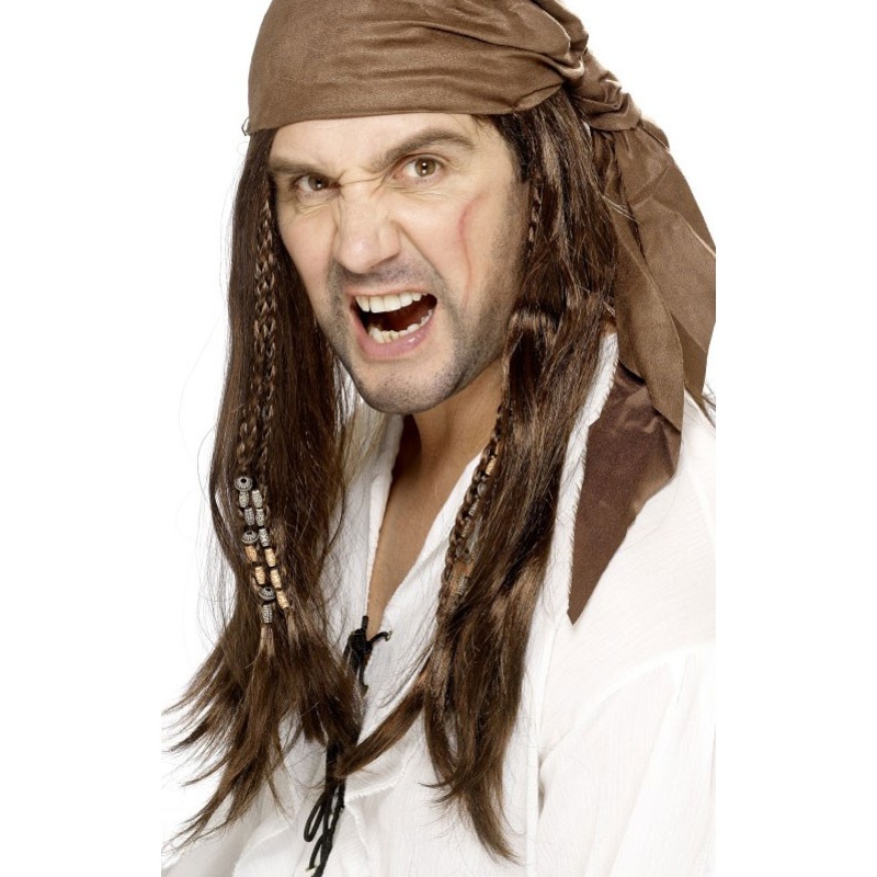 Pirate men's wig with headscarf