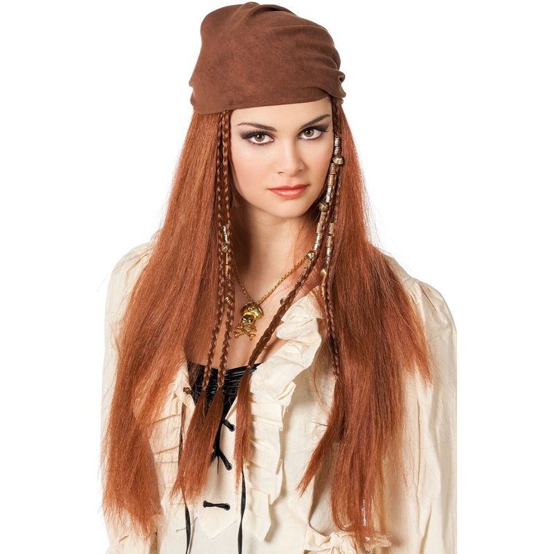 Red-brown pirate wig with bandana