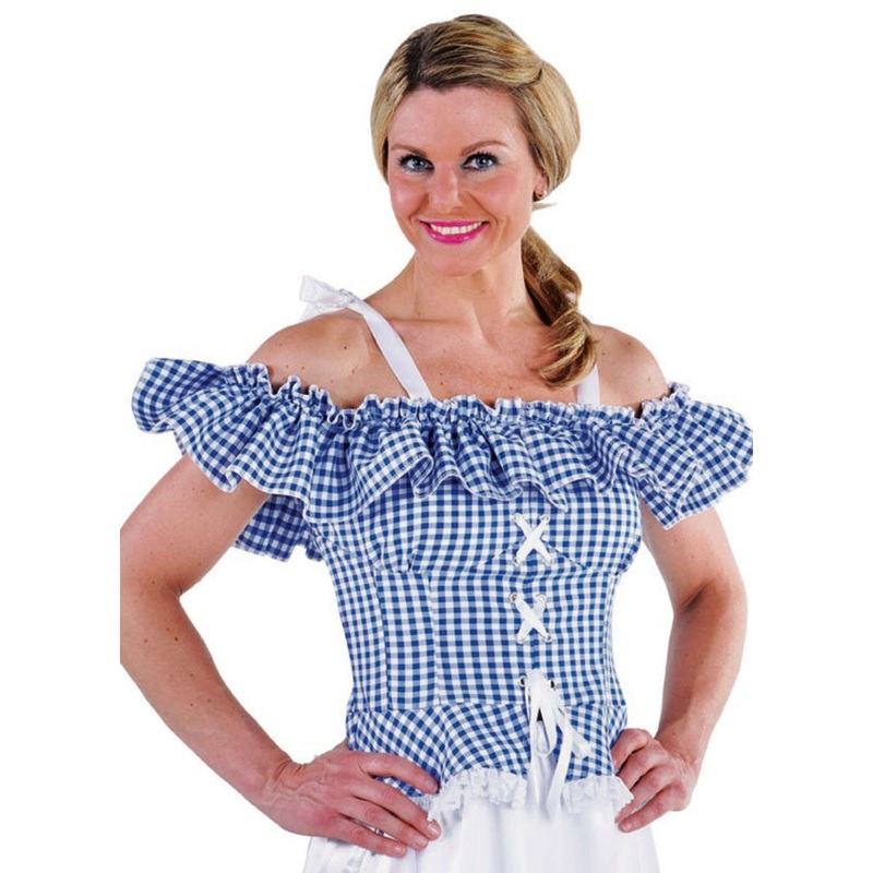 Blue checked ladies traditional blouse XS