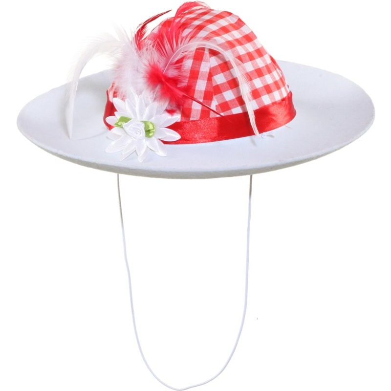 Noble traditional hat in white and red checked pattern
