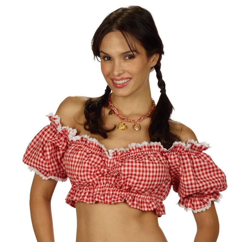 Sexy ruffled blouse for traditional costumes in red 36-38