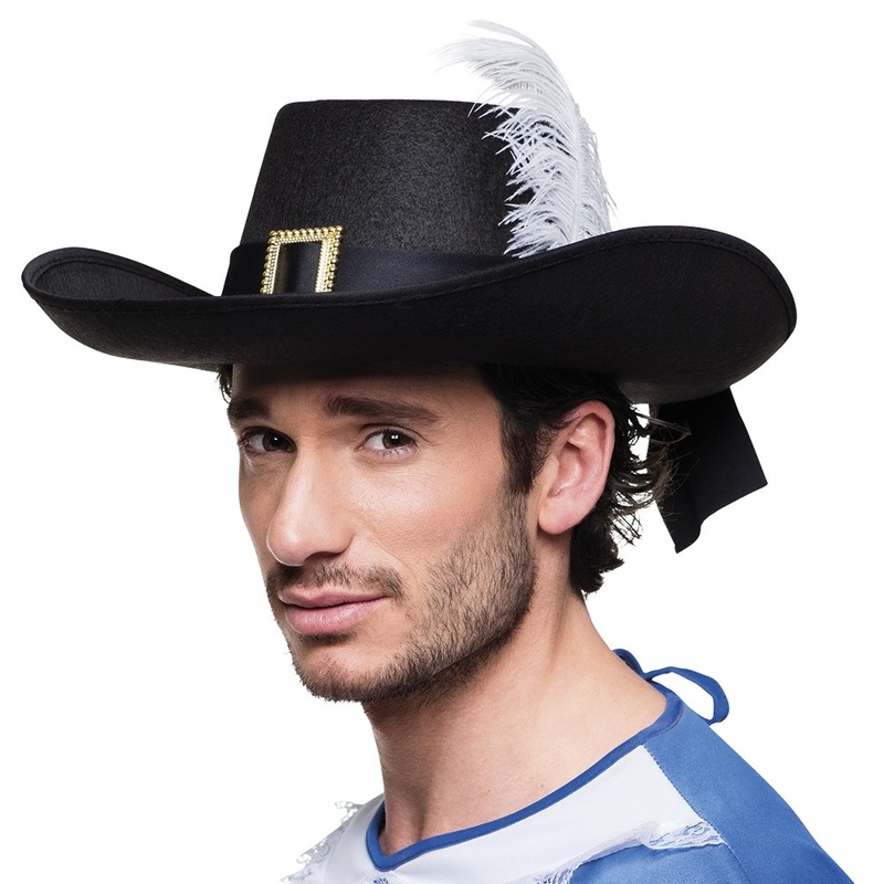 Black musketeer hat with feather