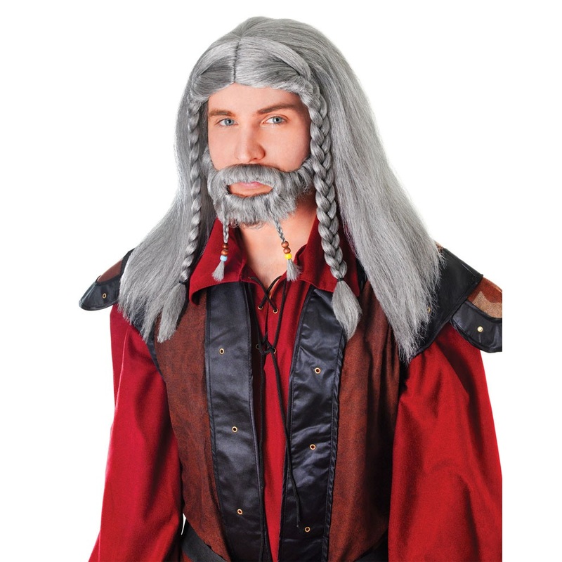 Medieval wig with beard gray