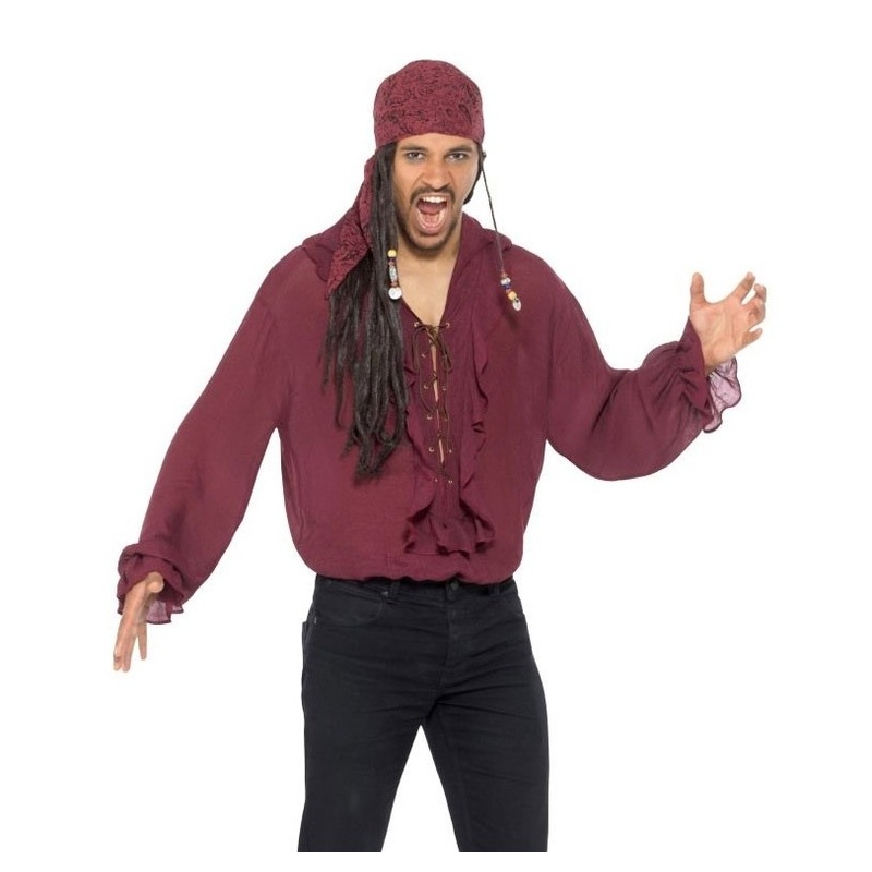 Pirate ruffled shirt with lacing red M
