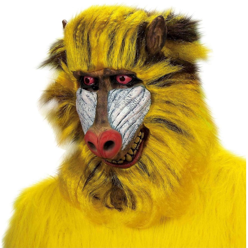 Yellow baboon mask with fur