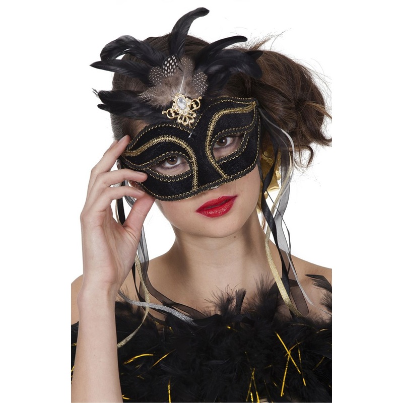 Feather Venice Eye Mask Black
