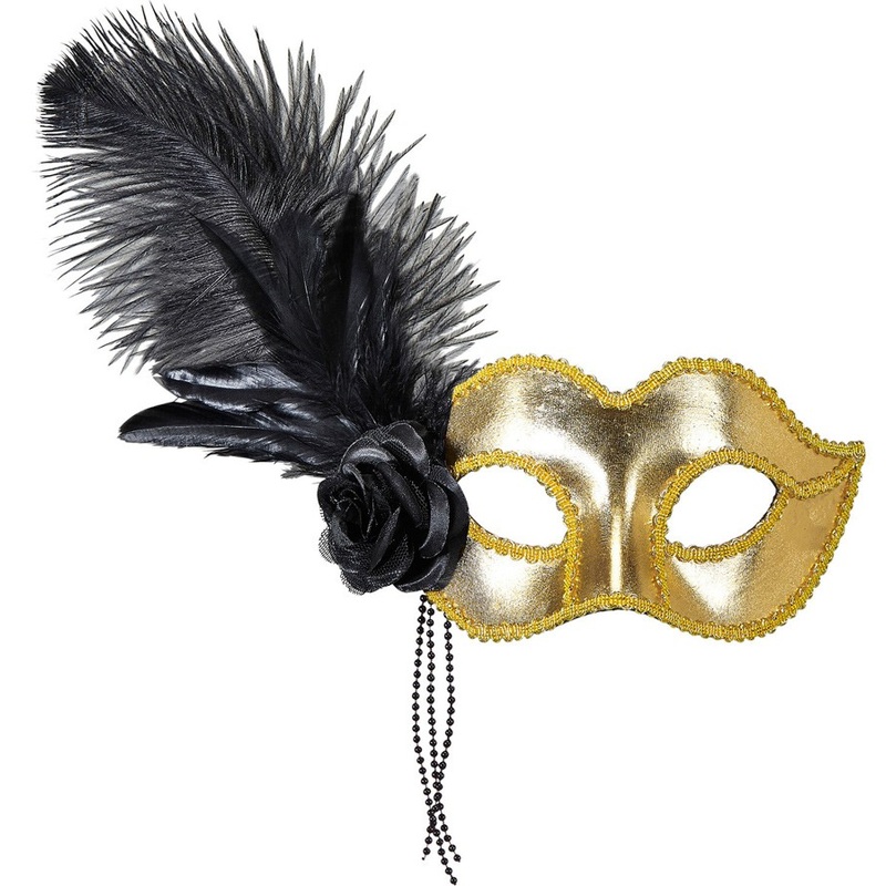 Golden baroque mask with feather