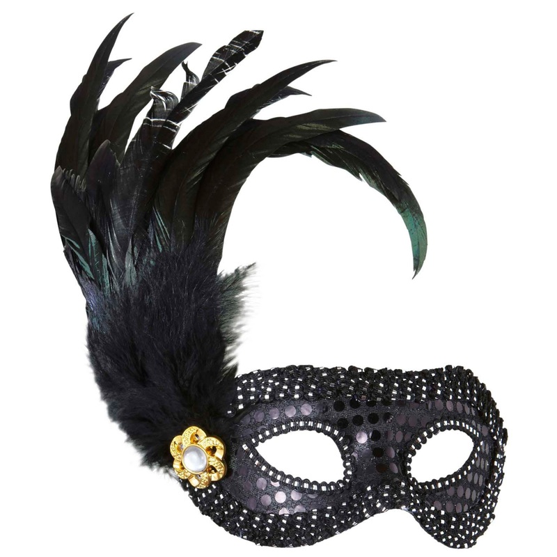 Ornate nera eye mask with feathers