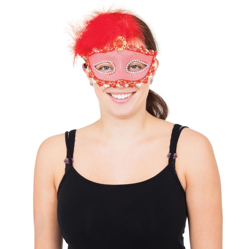 Red eye mask with feather ornament
