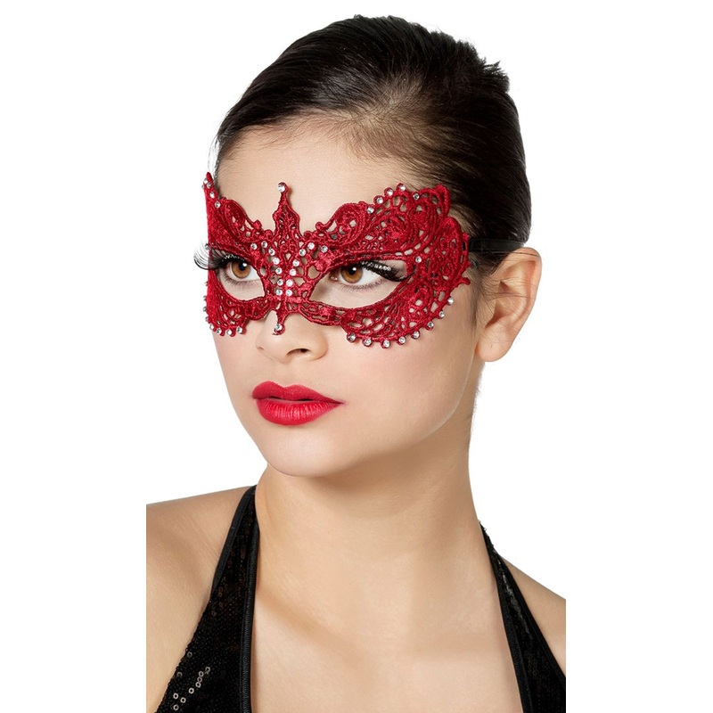 Red Fenice noble eye mask with rhinestones