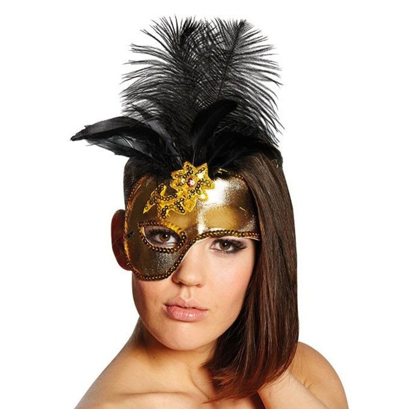 Sexy feather mask gold black