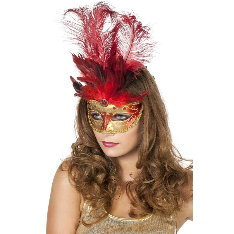 Elegant eye mask gold with feathers